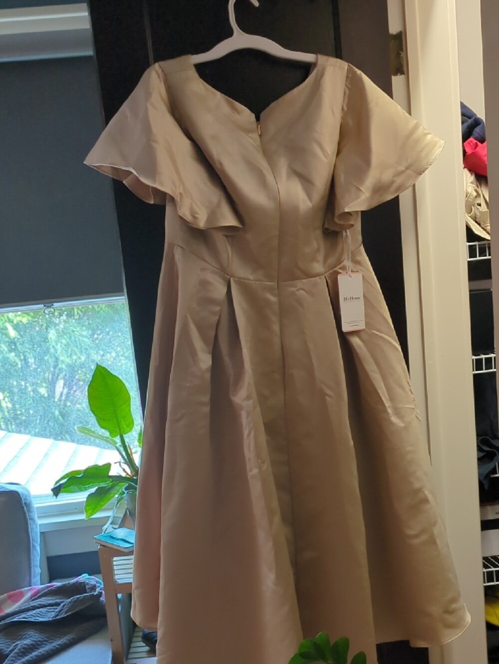 JJs House Champagne Satin High-Low V-Neck Dress - Picture 6 of 6